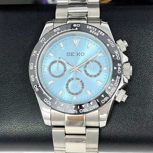 Seiko Daytona Chronograph Watch - Rare Sky Blue | Stainless Steel | Mecaquartz
